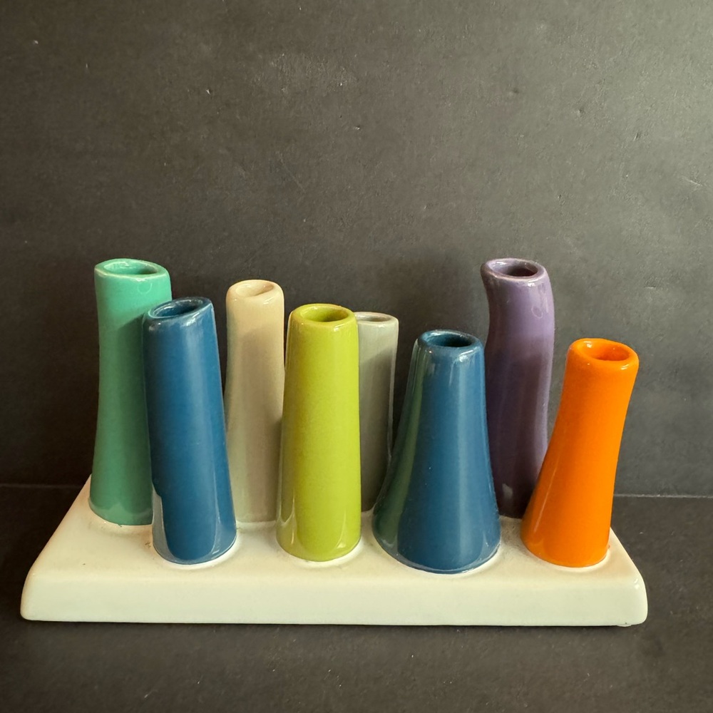 Pooley Colorful Modern bud vase.Pottery vase with 8 bud holders.Unique statement